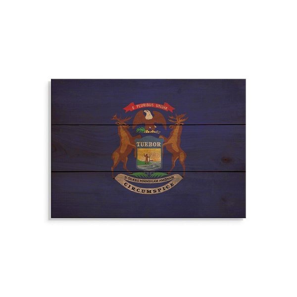 Wile E. Wood 15 x 11 in. Michigan State Flag Wood Art FLMI-1511